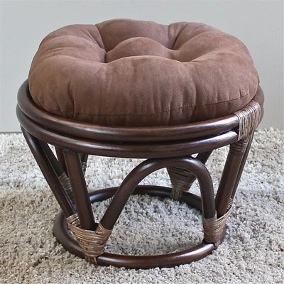 International Caravan Rattan Ottoman With Micro Suede Cushion Saddle Brown - Image 1 of 3