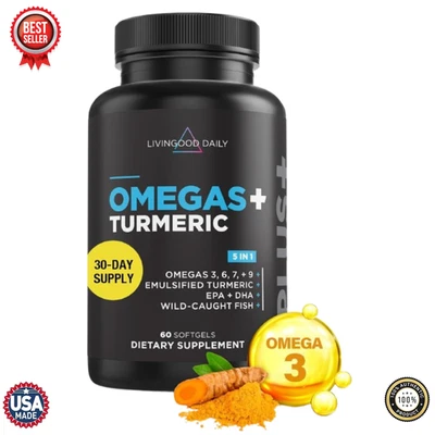 Suplemento Livingood Daily Triple Omega 3 6 9 mais curcumina de cúrcuma, DHA e EPA - Imagem 1 de 4