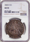 1860-O $1 Ngc Au 53 ~ New Orleans Mint Silver Seated Liberty Dollar