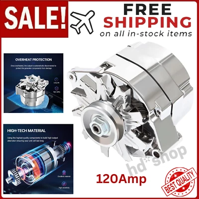 TUPARTS Automotive Alternator Compatible for 120Amp Chrome 1 Wire GM 305 350 BBC SBC NEW
