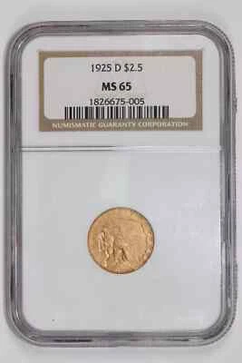 1925-D $2.5 GOLD INDIAN QUARTER EAGLE NGC MS65 - Image 1 of 2