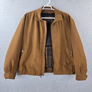 Jos A Bank Jacket Mens Brown Lined Bomber Faux Suede Coat Removeable Liner - Picture 1 of 14