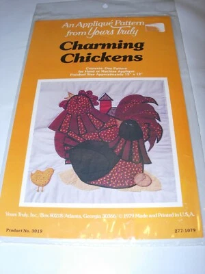CHARMING CHICKENS WALL ART APPLIQUE 12" BIRD DECOR CRAFTS SEWING FABRIC PATTERN  - Image 1 of 3