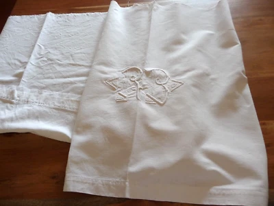 Linge ancien Retour de drap metis  avec  monogramme RB - Photo 1/3
