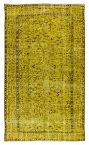 5.3x8.6 Ft Floral Patterned Handmade Vintage Anatolian Rug Over-Dyed in Yellow