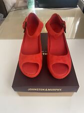 JOHNSTON & MURPHY TRICIA ANKLE STRAP WEDGE SANDAL SUEDE CORA RED SIZE UK 7 -US 9