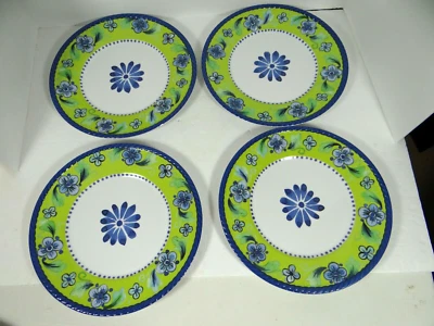 Cynthia Rowley Melamine Set of 4 Dinner Plates Blue White Green 10 1/2" - Image 1 of 4