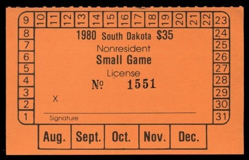 South Dakota — SD-SGN21 1980 Small Game (Non-resident) - Image 1 of 1