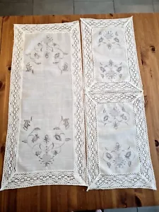 3pce Premium EuropeanStyle Silver floral Embroidered motive"rT/Runner+P/Mat Set - Picture 1 of 2