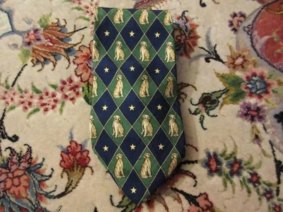 Corbata Tommy Hilfiger verde y azul tema perro 100 % seda Foto 1 de 2