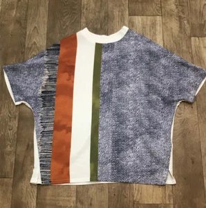 Camiseta Topshop Blanca Multicolor Satinada Rayas Cuello Redondo Años 90 UK8 A9 - Imagen 1 de 12
