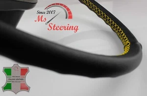 FOR DAIMLER V8-250 67-69 BLACK LEATHER STEERING WHEEL COVER, YELLOW STIT - Picture 1 of 3
