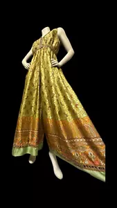Vtg 60s Palazzo Pants Paisley Print Hostess Jumpsuit Sequin Sleeveless Wide Leg - Picture 1 of 18
