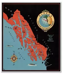Alaska USA TONGASS National Forest KARTE Reisedruck Juneau Ketchikan um 1940 - Bild 1 von 9