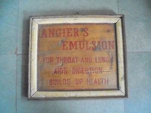 Vintage Wooden Framed Angier's Emulsion Medicine Ad Signboard - Picture 1 of 8