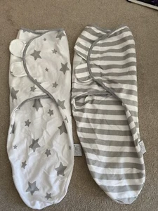Two Little Seeds Newborn Swaddle Wraps 0-3 Months, Grey & White, Stars, Stripes - Picture 1 of 3