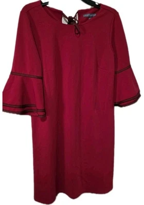 Sharango Dress Size 8 New W/ Tags. Red Pullon With 1/2 Length Flared Sleeves Med - Image 1 of 4