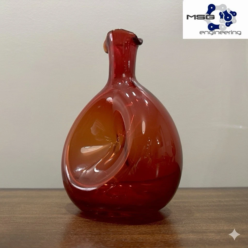 Vintage Blenko Ruby Red Glass Decanter - Pinched Dimple - No Stopper - 8.5 Inch - Image 1 of 4