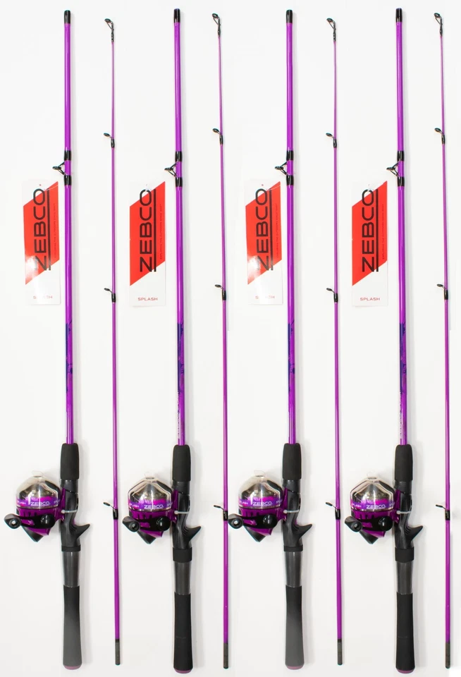 (LOT OF 4) ZEBCO SPLASH SPLPR602MB 6' MEDIUM 2PC SPINCAST COMBO 21-37627 - Image 1 of 1