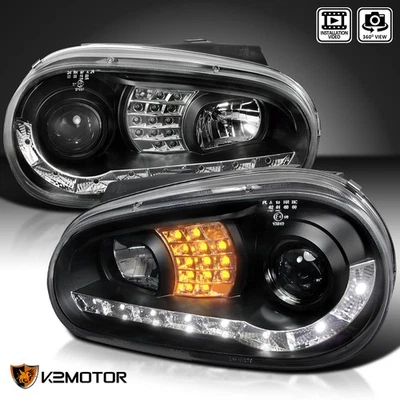 Black Fits 1999-2002 VW Cabrio 99-06 Golf MK4 Projector Headlights LED Signal Foto 1 de 4