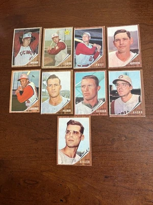 1962 Topps Baseball Lot Of 9 Different ALL REDS. VG-EX No Creases. Wally Post. - Image 1 of 2