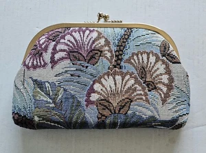 Cartera clutch tapiz vintage con diseño floral de hojas tropicales marco dorado beso - Imagen 1 de 12