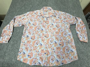 Alan Flusser Blue & Orange Paisley Button Down Shirt sz XL Cotton - Picture 1 of 11