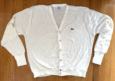 Suéter Vintage IZOD Lacoste CARDIGAN XL CREMA Orlon Acrílico EE. UU. Preppy GRANDPA Foto 1 de 4
