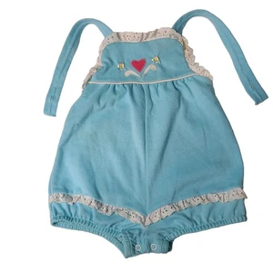 Vintage 80s Baby Girl One Piece Ruffle Lace Bubble Romper Pale Blue 24 mo 1975 - Picture 1 of 9