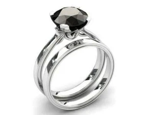 1.5ct Simulated Black Simulated Diamond Bridal Set Ring White Gold Plated - Picture 1 of 8