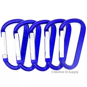 WHOLESALE LOT 12 24 50 100 PCS ALUMINUM D SHAPED CARABINER BELT CLIP 2.25" BLUE - Picture 1 of 4