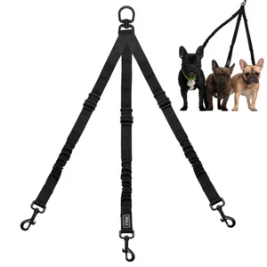 3 Way Dog Leash Elastic Strong Nylon 3 Dogs Triple Walking Training Lead Black - Picture 1 of 12