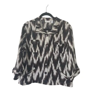 $89 Chico's Luda Linen Shacket Large Women Ikat Brown Tan Aztec Button Up New - Picture 1 of 13