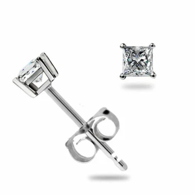 .16 Ct Princess Cut Natural Diamond Stud Earrings With Push Back Great Gift - Image 1 of 4