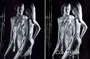 1991 Calvin Klein CK Karen Mulder moda 2 páginas anuncio de revista - Imagen 1 de 1