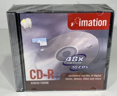 10 PACK Imation CD-R 48X 80MIIN/700MB CDs w/ Jewel Cases - Burn Music MP3 Photos - Image 1 of 4