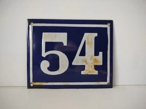 French House Address #54 Enamel Sign Blue w/White Raised Numbers Vintage  - Picture 1 of 4