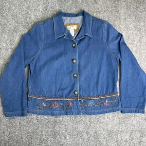 Koret City Blues Denim Shirt Jacket Womens Size Large Embroidered Button Front - Picture 1 of 7