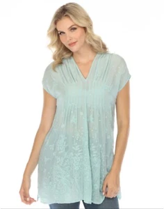 Johnny Was Misti Blue Meadow Sleeveless Sheer Tunic Women's XS Reg $270 NWT - Picture 1 of 4