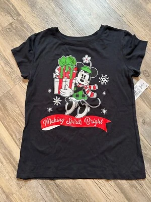 Christmas Minnie Mouse T-shirt Making Spirits Bright Holiday Girls Large - Image 1 of 4