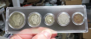 Set monete argento antico USA, testa liberty 50 25 10 5 1 centesimi, regalo laurea - Foto 1 di 12
