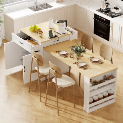 82.7'' Kitchen Island with Extendable Dining Table, 2 Drawers & 2 Side Shelves - Image 1 of 4