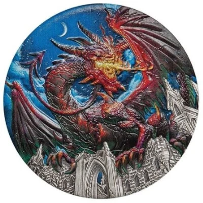 Dragon 2023 $5 5 oz Pure Silver Antiqued Coloured Coin  Tuvalu  Perth Mint - Image 1 of 4