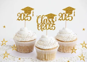 Graduation Cupcake Toppers Class of 2025 Cake Toppers School Leavers Baking - Picture 1 of 6