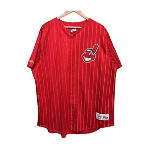 Vintage 90s MLB Cleveland Indians Majestic Pinstripe Alternate Jersey Size XXL - Picture 1 of 13