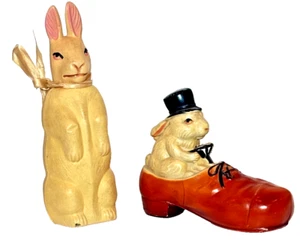 SET - 2 - VINTAGE VISKOLOID CELLULOID OSTERHASEN LG. STAND- & FAHRSCHUH - Bild 1 von 9