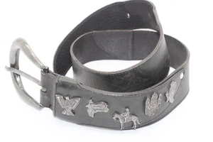 Vintage Patricia Green Details Size M Black Belt/Buckle W/Southwestern Conchos - Picture 1 of 9