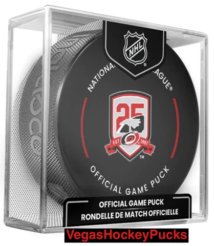 2022-23 CAROLINA HURRICANES 25TH ANN NHL OFFICIAL GAME PUCK  IN CUBED BOX NEW Cover