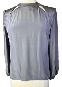 Amanda Uprichard (S) grau 100% Seide Top Bluse Cut Outs & offener Rücken - Bild 1 von 11