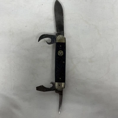 Vintage Ulster USA Boy Scouts of America 4 Blade Camping Knife Some RUST - Image 1 of 4